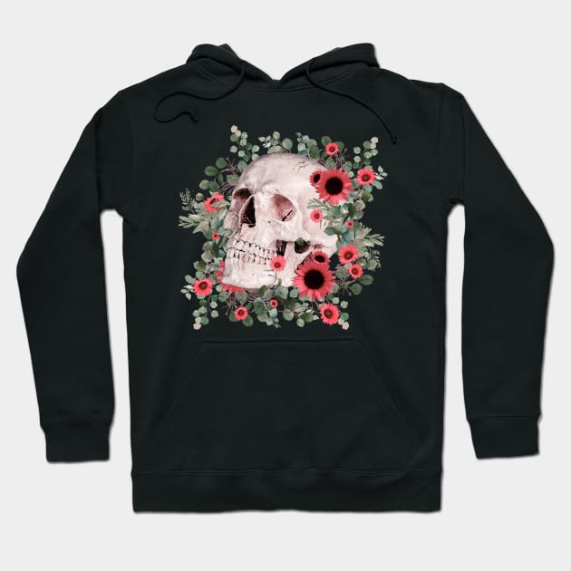 Skull and pink daisy, sugar skull and flowers Hoodie by Collagedream